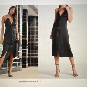 Express Black Satin Twist Front Slip dress